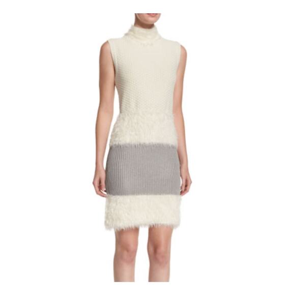 Diane Von Furstenberg fur trimmed Knit Dress Ivory Size S luxury whimsical NWOT - Picture 1 of 13